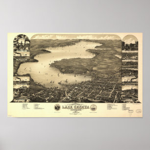 Lake Geneva WI 1882 Antique Panoramic Map Poster