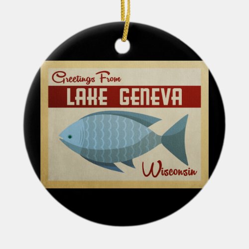 Lake Geneva Wisconsin Blue Fish Vintage Travel Ceramic Ornament