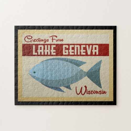 Lake Geneva Wisconsin Blue Fish Vintage Travel Jigsaw Puzzle