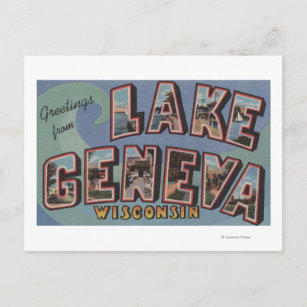 Lake Geneva, Wisconsin - Large Letter Scenes Postcard