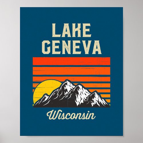 Lake Geneva Wisconsin Retro City State USA  Poster