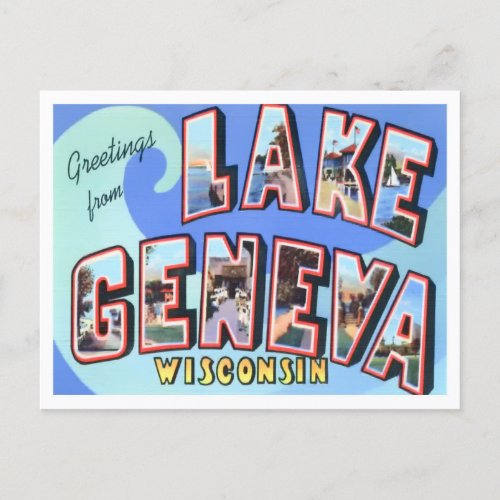 Lake Geneva Wisconsin Vintage Big Letters Postcard