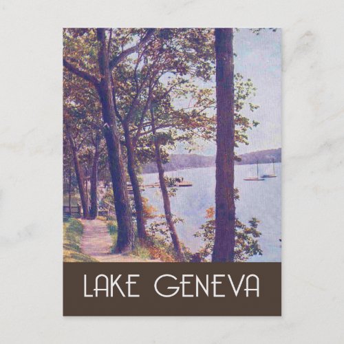 Lake Geneva Wisconsin vintage travel style Postcard