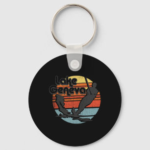 Lake Geneva Wisconsin Water Skiing Retro Vintage G Keychain