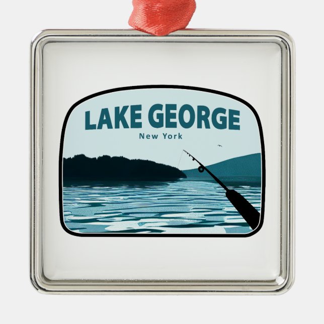 Lake George New York Fishing Rod Metal Ornament (Front)