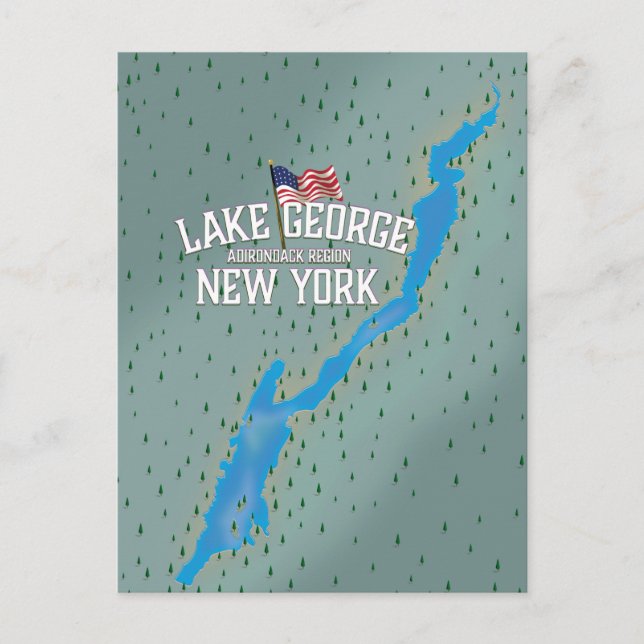 Lake George New York Map Postcard (Front)
