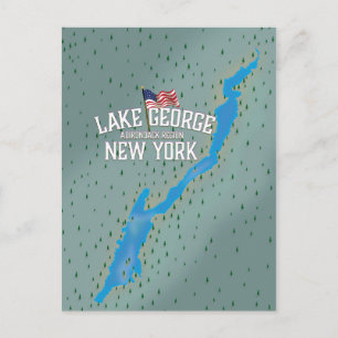 Lake George New York Map Postcard