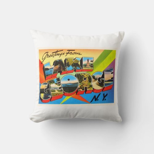 Lake George New York NY Vintage Travel Souvenir Throw Pillow