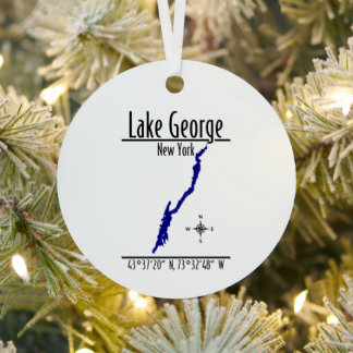 Lake George New York Shoreline Map Metal Circle Ornament