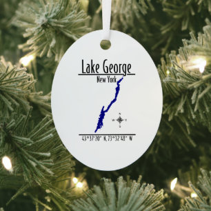 Lake George New York Shoreline Map Metal Oval Ornament