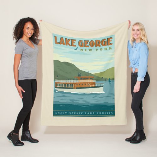 Lake George New York  Vintage Boat Fleece Blanket