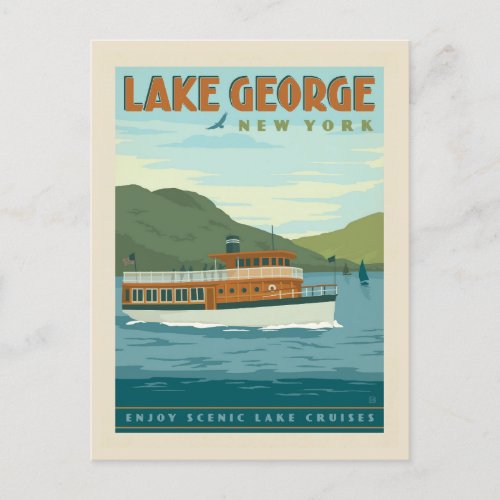 Lake George New York  Vintage Boat Postcard