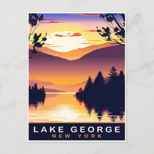 Lake George, NY, Romantic Sunset, Travel Postcard