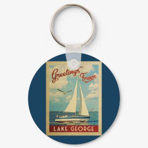Lake George Sailboat Vintage Travel New York Keychain