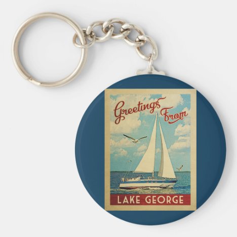 Lake George Sailboat Vintage Travel New York Keychain