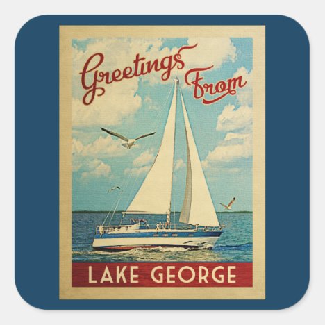 Lake George Sailboat Vintage Travel New York Square Sticker