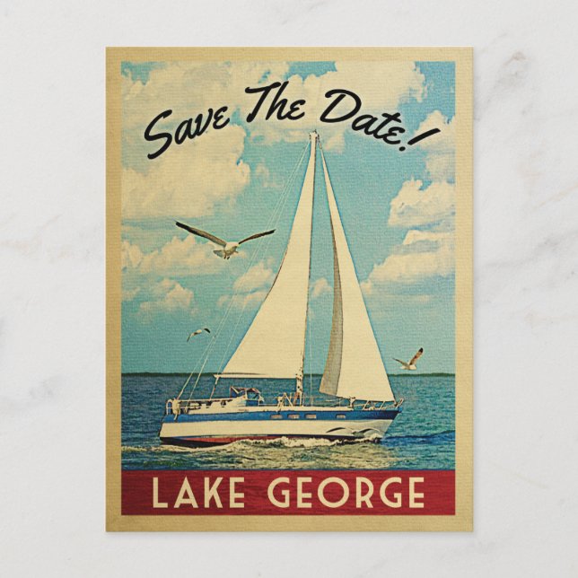 Lake George Save The Date Sailboat Nautical Announcement Postcard (Front)