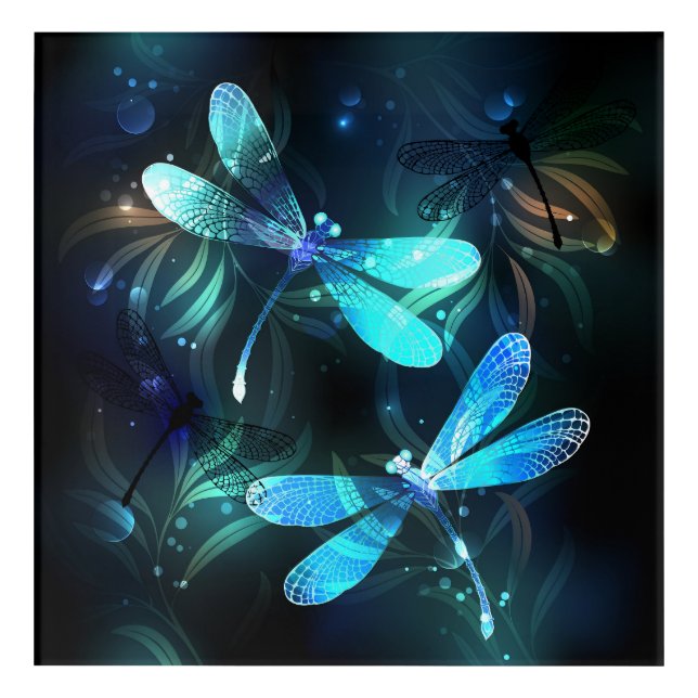 Lake Glowing Dragonflies Acrylic Print (Front)