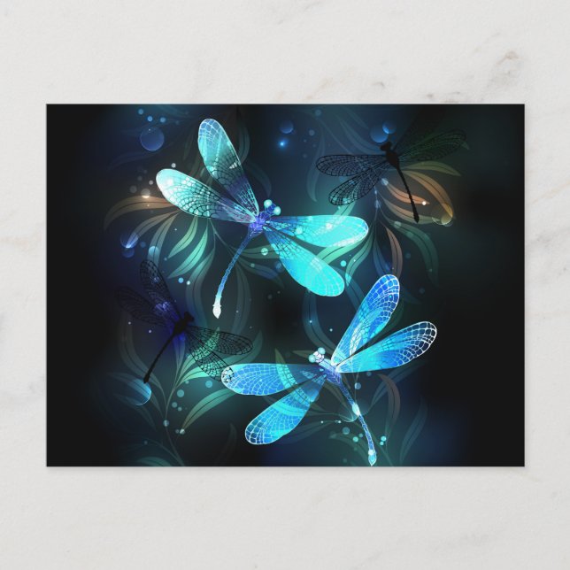 Lake Glowing Dragonflies Announcement Postcard (Front)