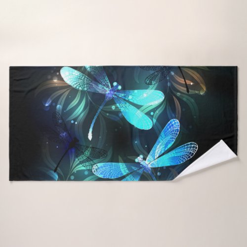 Lake Glowing Dragonflies Bath Towel