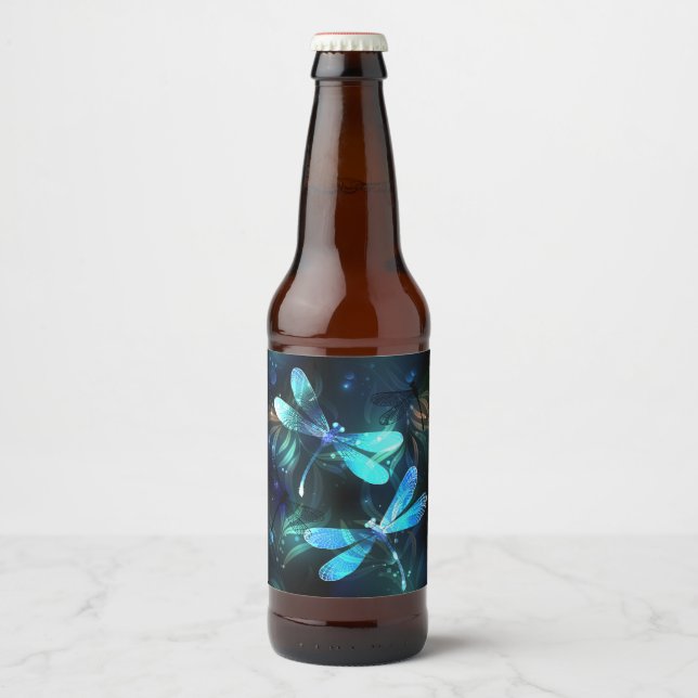 Lake Glowing Dragonflies Beer Bottle Label (Front)