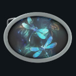 Lake Glowing Dragonflies Belt Buckle<br><div class="desc">Two transparent,  luminous,  turquoise,  artistically drawn dragonflies on night background with luminescent lake algae and fireflies. Glowing dragonfly.</div>