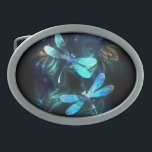 Lake Glowing Dragonflies Belt Buckle<br><div class="desc">Two transparent,  luminous,  turquoise,  artistically drawn dragonflies on night background with luminescent lake algae and fireflies. Glowing dragonfly.</div>