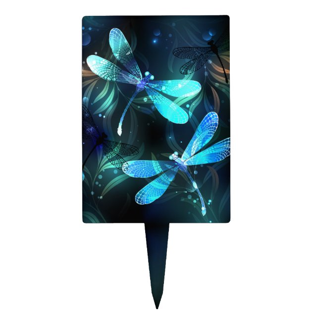 Lake Glowing Dragonflies Cake Topper (Front)