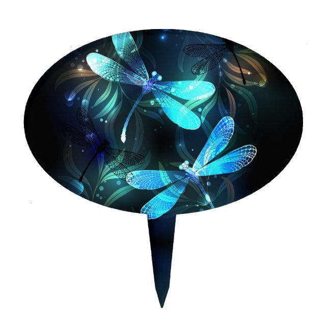 Lake Glowing Dragonflies Cake Topper (Front)