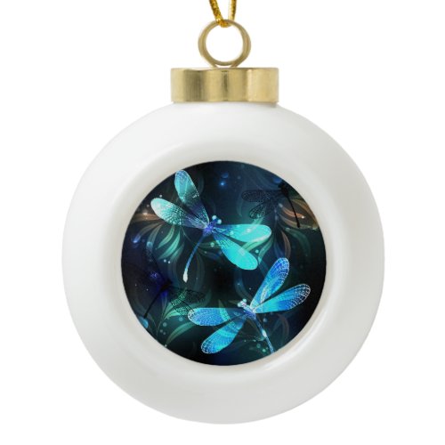 Lake Glowing Dragonflies Ceramic Ball Christmas Ornament