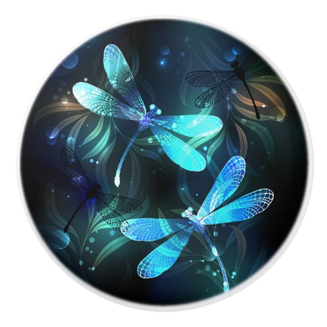 Lake Glowing Dragonflies Ceramic Knob (Front)
