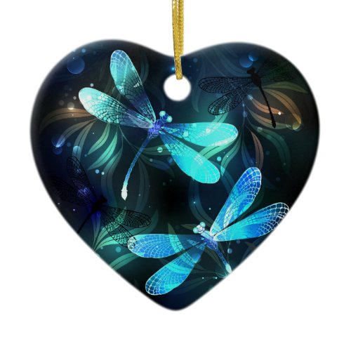 Lake Glowing Dragonflies Ceramic Ornament