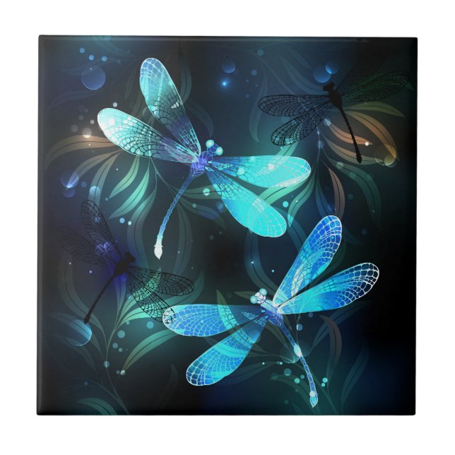 Lake Glowing Dragonflies Ceramic Tile (Front)
