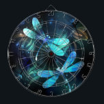 Lake Glowing Dragonflies Dart Board<br><div class="desc">Two transparent,  luminous,  turquoise,  artistically drawn dragonflies on night background with luminescent lake algae and fireflies. Glowing dragonfly.</div>