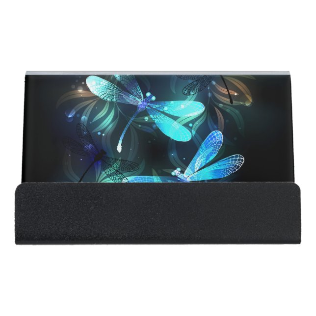 Lake Glowing Dragonflies Desk Business Card Holder (Front)