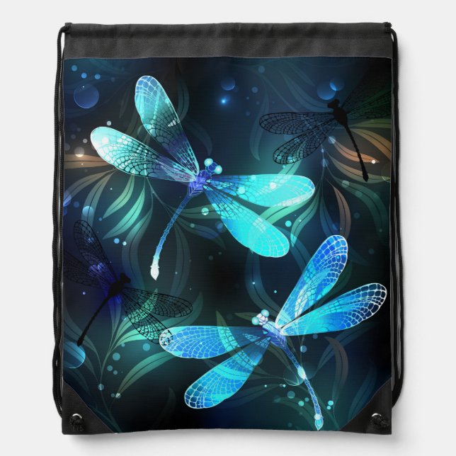 Lake Glowing Dragonflies Drawstring Bag (Front)