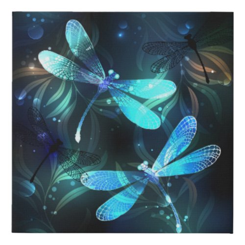 Lake Glowing Dragonflies Faux Canvas Print