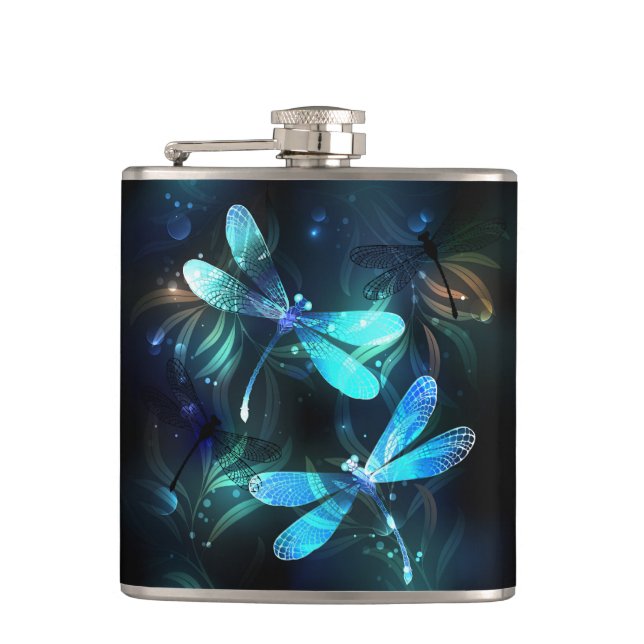 Lake Glowing Dragonflies Flask (Front)