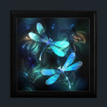 Lake Glowing Dragonflies Gift Box<br><div class="desc">Two transparent,  luminous,  turquoise,  artistically drawn dragonflies on night background with luminescent lake algae and fireflies. Glowing dragonfly.</div>