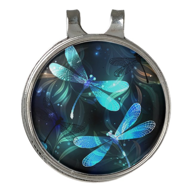 Lake Glowing Dragonflies Golf Hat Clip (Front)