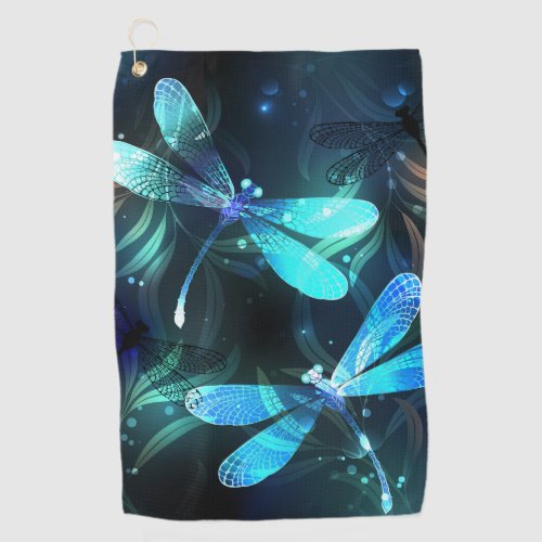 Lake Glowing Dragonflies Golf Towel