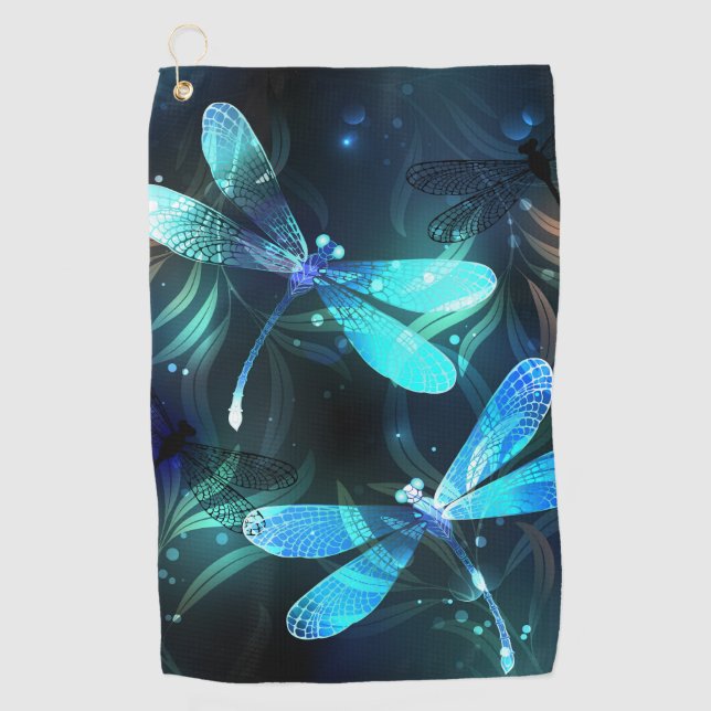 Lake Glowing Dragonflies Golf Towel (Front)