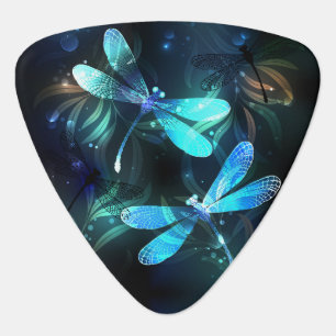 Lake Glowing Dragonflies Guitar Pick