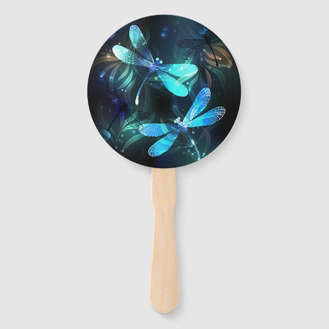 Lake Glowing Dragonflies Hand Fan (Front)