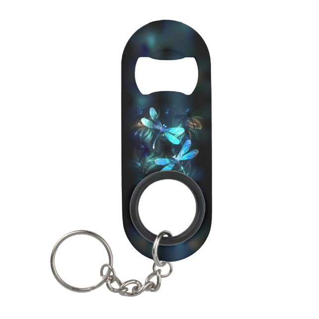 Lake Glowing Dragonflies Keychain Bottle Opener (Front)