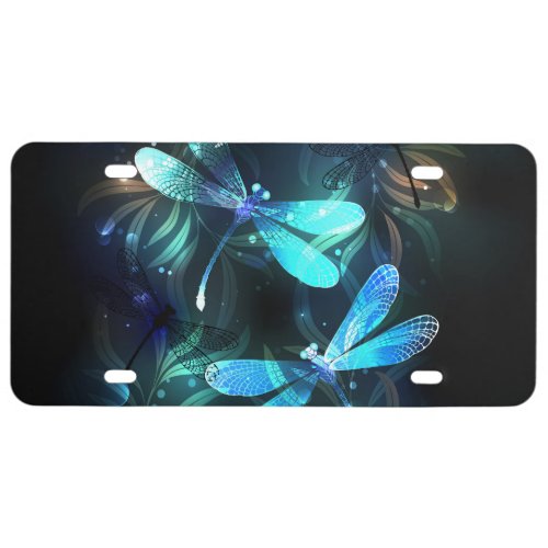 Lake Glowing Dragonflies License Plate