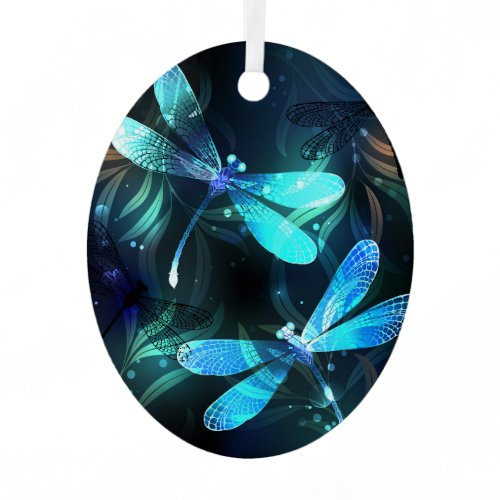 Lake Glowing Dragonflies Metal Ornament