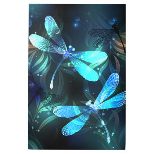 Lake Glowing Dragonflies Metal Print