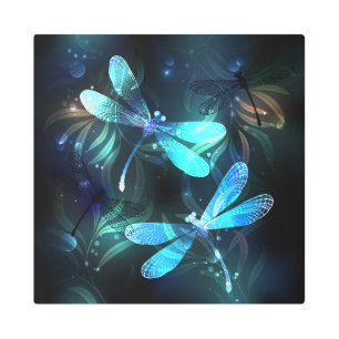 Lake Glowing Dragonflies Metal Print