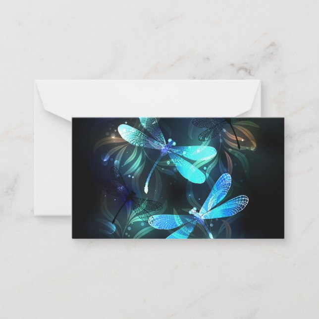 Lake Glowing Dragonflies Note Card (Front)